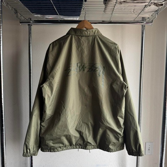 NWT Stussy Cruize Coach Windbreaker Rain Collared Olive Button Down Jacket - Picture 1 of 5